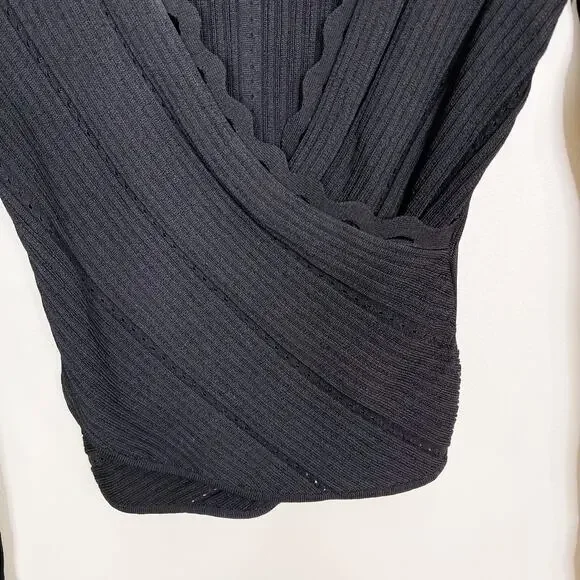 Jonathan Simkhai Ribbed Knit Wrap Long Sleeve Cropped Top Sweater Black XSmall